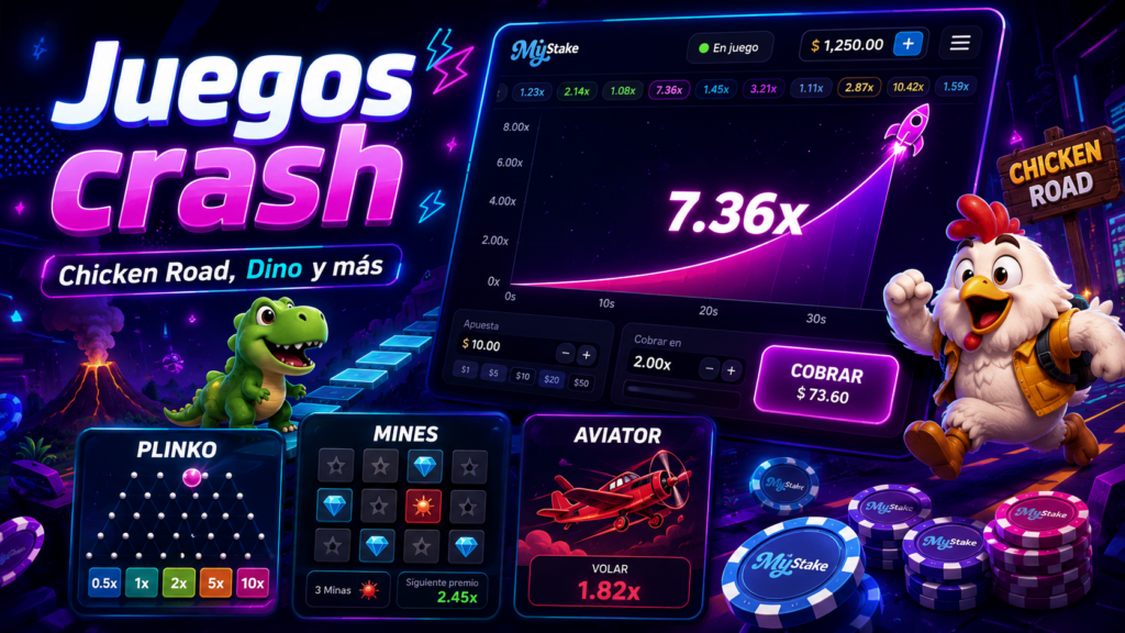 Juegos crash de Mystake con Chicken Road, Dino, Plinko, Mines y Aviator