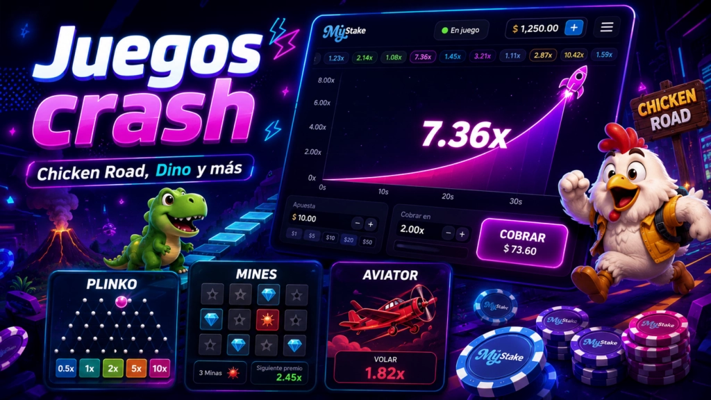 Juegos crash de Mystake con Chicken Road, Dino, Plinko, Mines y Aviator